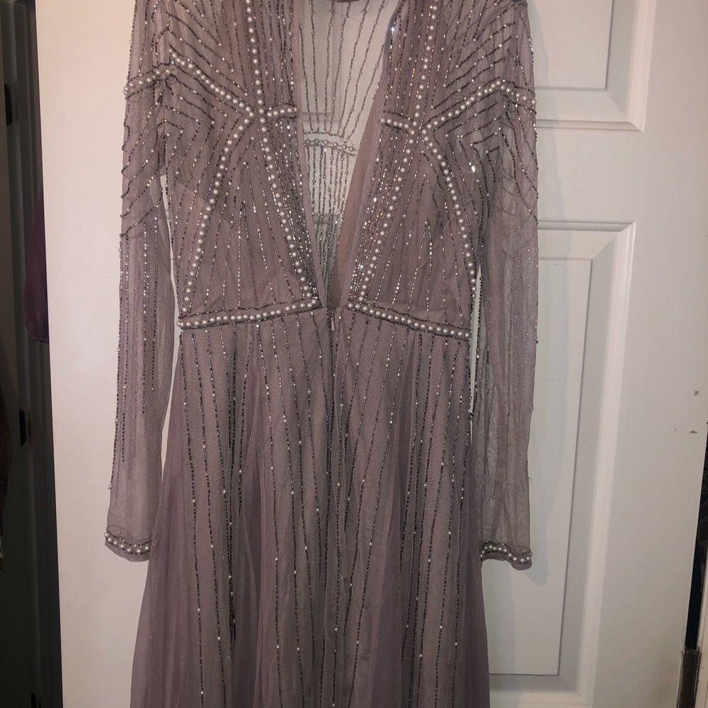 ASOS DUSTY ROSE EVENING GOWN FORMAL DRESS LONG SLEEVE A LINE GOWN